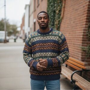 VTG Cambridge Classics Mervyn's XL Fair Isle Knit Grandpa Sweater Wool Blend PA1